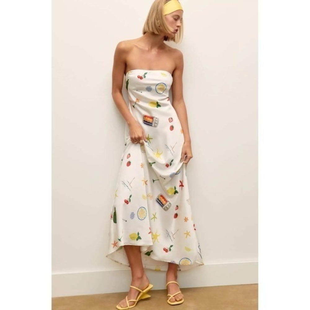 For Love & Lemons Ciao Strapless Maxi Dress Women XL Ivory Multi